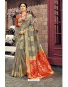 Pretty Grey Heavy Designer Silk Embellished Saree