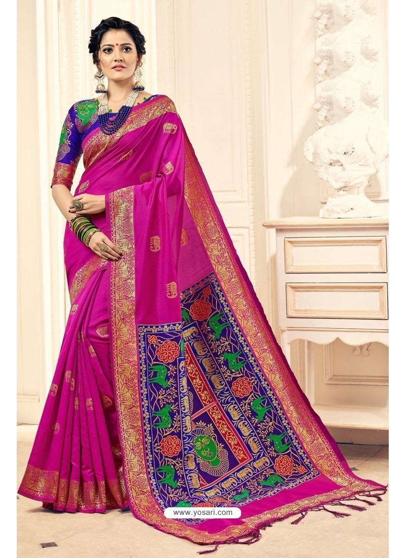 Buy Nice Looking Pink Designer Banarasi Silk Saree | Designer Sarees