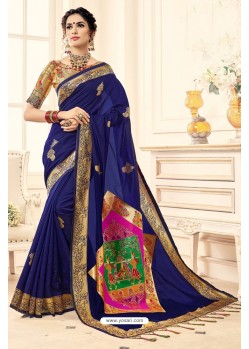 Elegant Navy Blue Designer Banarasi Silk Saree