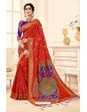 Glamorous Orange Designer Banarasi Silk Saree