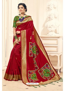 Heavenly Red Designer Banarasi Silk Saree