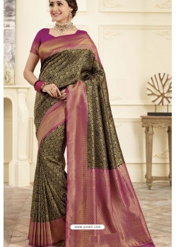 Splendid Black and Pink Designer Banarasi Art Silk Saree