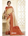 Amazing Cream and Red Traditional Banarasi Art Silk Saree