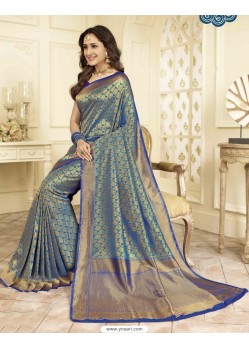 Enhanting Blue and Gold Traditional Banarasi Art Silk Saree