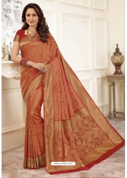 Lustrous Red and Gold Designer Banarasi Art Silk Saree