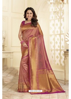 Elegant Pink and Gold Traditional Banarasi Art Silk Saree