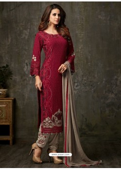 Radiant Red and Grey Designer Salwar Suit