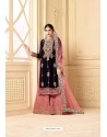 Modern Black Faux Georgette Heavy Embroidred Plazzo Suit
