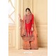 Glowing Red Faux Georgette Heavy Embroidred Plazzo Suit