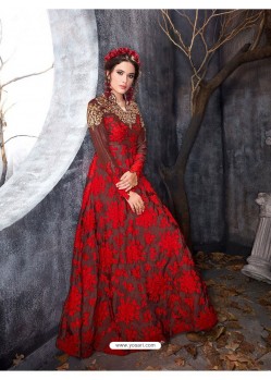 Red and Black Shadow Silk Nett Gown
