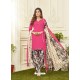 Fuchsia Cotton Satin Printed Patiala Suits