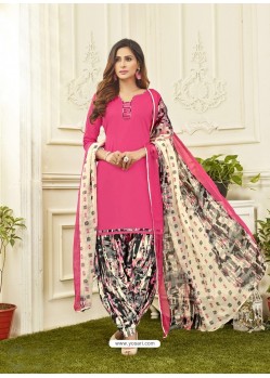 Fuchsia Cotton Satin Printed Patiala Suits