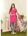 Fuchsia Cotton Satin Printed Patiala Suits