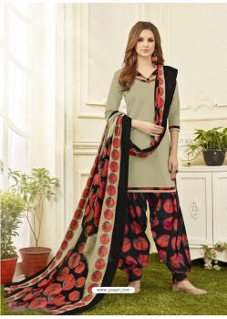 Taupe Cotton Satin Printed Patiala Suits