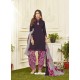 Purple Cotton Satin Printed Patiala Suits