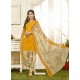 Yellow Cotton Satin Printed Patiala Suits