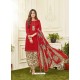 Red Cotton Satin Printed Patiala Suits