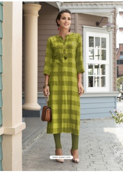 Green Printed Rayon Trendy Readymade Kurti