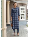 Blue Printed Rayon Trendy Readymade Kurti