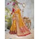 Desirable Yellow And Red Banarasi Silk Designer Saree