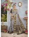 Charming Grey And Black Banarasi Silk Designer Saree