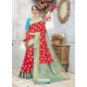 Fabulous Red And Turqouise Banarasi Silk Saree