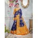 Astonishing Navy Blue And Orange Banarasi Silk Designer Saree