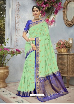 Admirable Sea Green And Blue Banarasi Silk Designer Saree