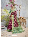 Stunning Deep Scarlet And Green Banarasi Silk Saree
