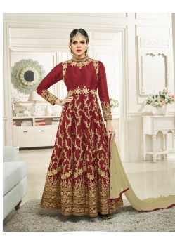 Maroon Silk Heavy Embroidered Designer Anarkali Suit