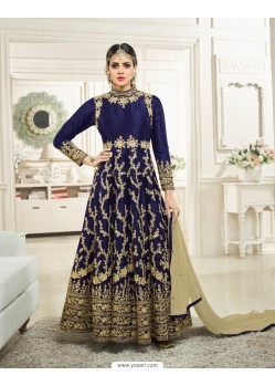 Navy Blue Silk Heavy Embroidered Designer Anarkali Suit