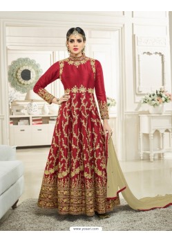 Red Silk Heavy Embroidered Designer Anarkali Suit