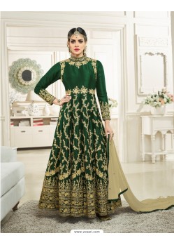 Dark Green Silk Heavy Embroidered Designer Anarkali Suit