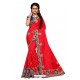 Red Two Ton Silk Designer Embroidred Saree