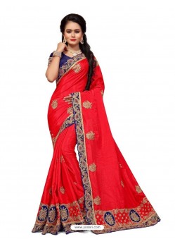 Red Two Ton Silk Designer Embroidred Saree