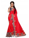 Red Two Ton Silk Designer Embroidred Saree