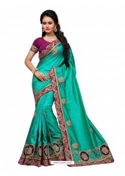 Teal Two Ton Silk Designer Hand Work Saree