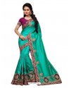 Teal Two Ton Silk Designer Hand Work Saree