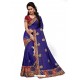 Dark Blue Two Ton Silk Designer Embroidred Saree