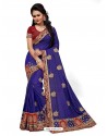 Dark Blue Two Ton Silk Designer Embroidred Saree