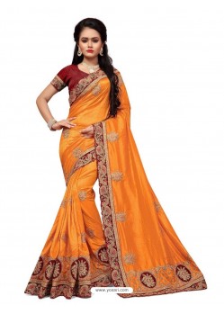 Orange Two Ton Silk Designer Embroidred Saree