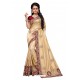 Beige Two Ton Silk Designer Embroidred Saree