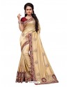 Beige Two Ton Silk Designer Embroidred Saree