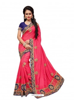 Dark Peach Two Ton Silk Designer Hand Work Saree