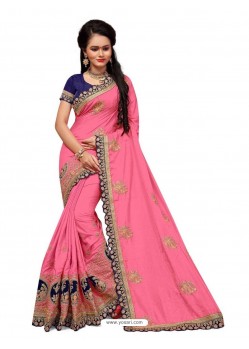 Light Pink Two Ton Silk Designer Embroidred Saree