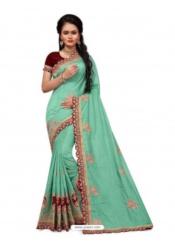 Sea Green Two Ton Silk Designer Embroidred Saree