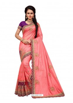 Peach Two Ton Silk Designer Hand Work Saree