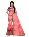 Peach Two Ton Silk Designer Hand Work Saree