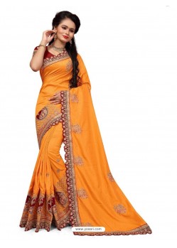 Yellow Two Ton Silk Designer Hand Work Saree