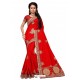 Red Silk Designer Hand Work Saree